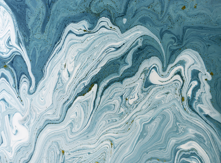 Marbled blue and golden abstract background. Liquid marble pattern.の写真素材