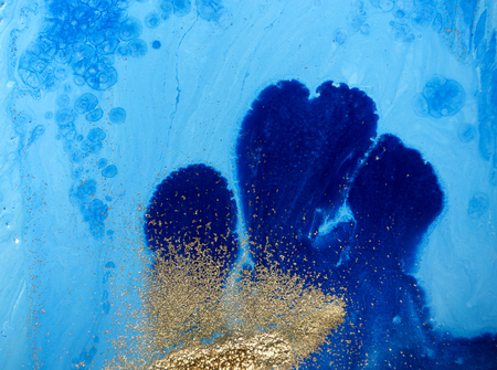 Marbled blue and golden abstract background. Liquid marble pattern.の写真素材