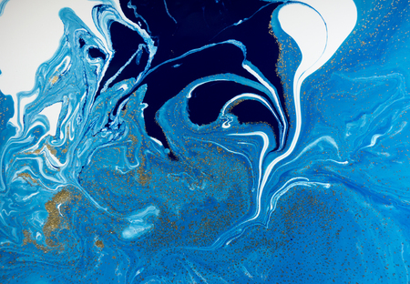 Marbled blue and golden abstract background. Liquid marble pattern.の写真素材