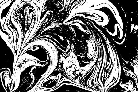 Black and white liquid texture. Watercolor hand drawn marbling illustration. Abstract vector background. Monochrome marble pattern.のイラスト素材