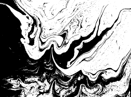 Black and white liquid texture. Watercolor hand drawn marbling illustration. Abstract vector background. Monochrome marble pattern.のイラスト素材