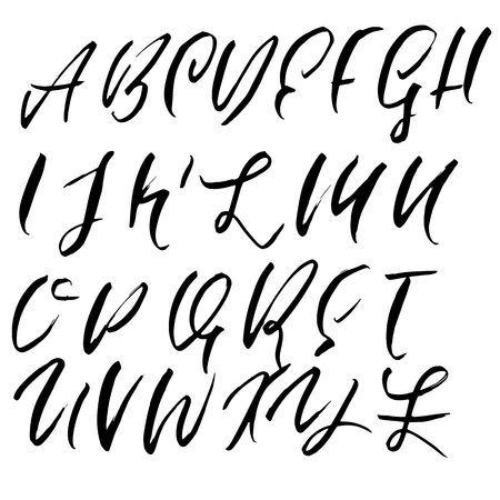 Hand drawn dry brush font. Modern brush lettering. Grunge style alphabet. Vector illustration.のイラスト素材