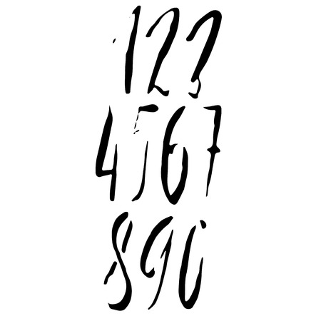 Set of calligraphic ink numbers. Dry brush lettering. Vector illustration.のイラスト素材