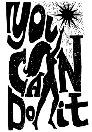 Philosophy poster with inscription. Girl holding a star. Hand drawn lettering poster. Vector illustrationのイラスト素材