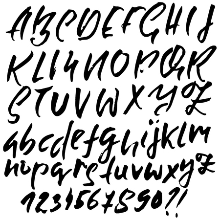 Hand drawn dry brush font. Modern brush lettering. Grunge style alphabet. Vector illustrationのイラスト素材