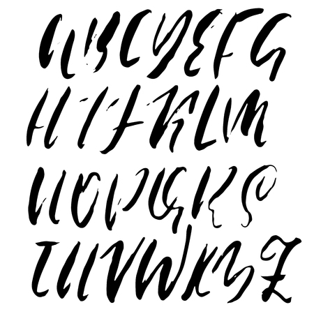 Hand drawn dry brush font. Modern brush lettering. Grunge style alphabet. Vector illustrationのイラスト素材