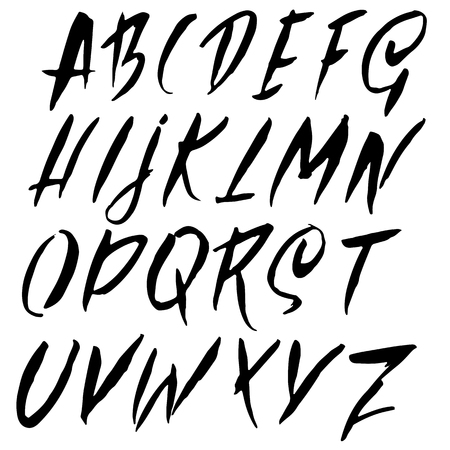 Hand drawn dry brush font. Modern brush lettering. Grunge style alphabet. Vector illustration.の写真素材