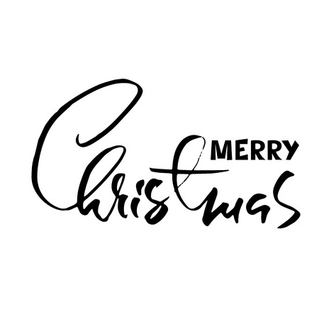 Hand drawn phrase Merry Christmas. Modern dry brush lettering design for posters, t-shirts, cards, invitations, stickers, banners, ets. Vector typography illustrationのイラスト素材
