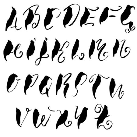 Hand drawn elegant calligraphy font. Modern brush lettering. Grunge style alphabet. Vector illustration.のイラスト素材
