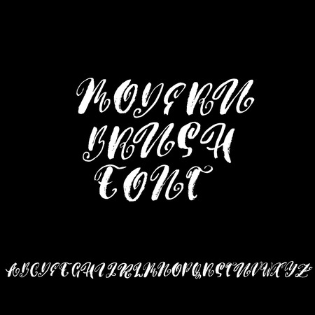 Hand drawn elegant calligraphy font with curl. Modern brush lettering. Grunge style alphabet. Vector illustrationのイラスト素材