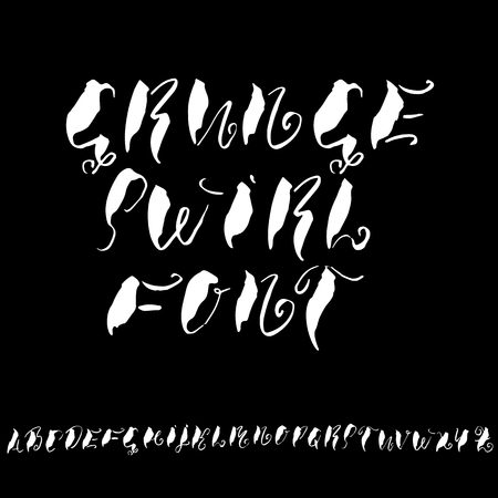Hand drawn elegant calligraphy font with curl. Modern brush lettering. Grunge style alphabet. Vector illustration.のイラスト素材