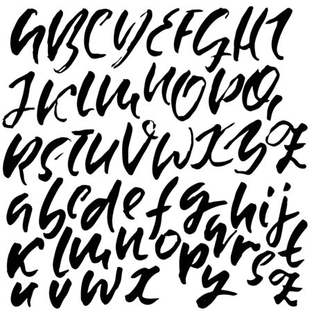 Hand drawn dry brush font. Modern brush lettering. Grunge style alphabet. Vector illustrationのイラスト素材