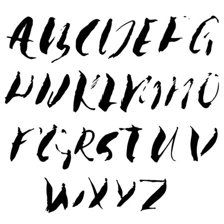 Hand drawn dry brush font. Modern brush lettering. Grunge style alphabet. Vector illustrationのイラスト素材