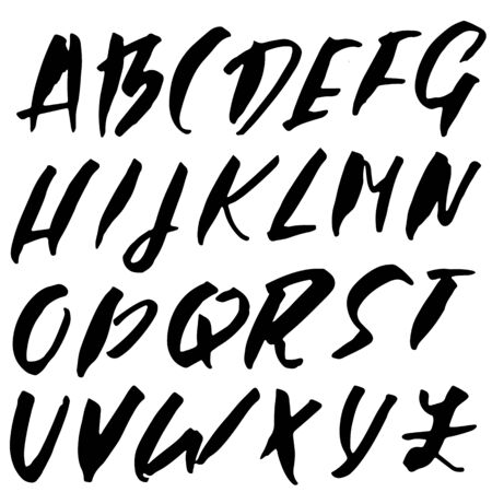 Hand drawn dry brush font. Modern brush lettering. Grunge style alphabet. Vector illustrationのイラスト素材
