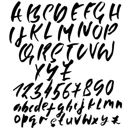 Hand drawn dry brush font. Modern brush lettering. Grunge style alphabet. Vector illustration.のイラスト素材