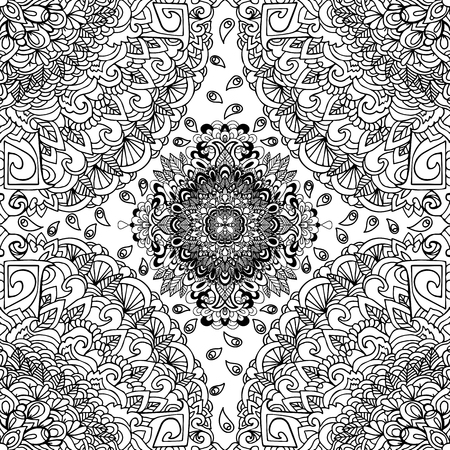 Abstract background. Vector illustration. Ethnic mandala monochrome seamless pattern. Indian ornament.のイラスト素材