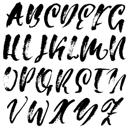Hand drawn dry brush font. Modern brush lettering. Grunge style alphabet. Vector illustration.のイラスト素材