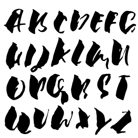 Hand drawn dry brush font. Modern brush lettering. Grunge style alphabet. Vector illustration.のイラスト素材