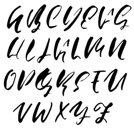 Hand drawn dry brush font. Modern brush lettering. Grunge style alphabet. Vector illustration.のイラスト素材