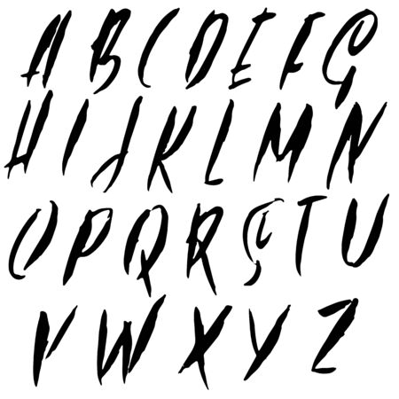 Hand drawn dry brush font. Modern brush lettering. Grunge style alphabet. Vector illustrationのイラスト素材