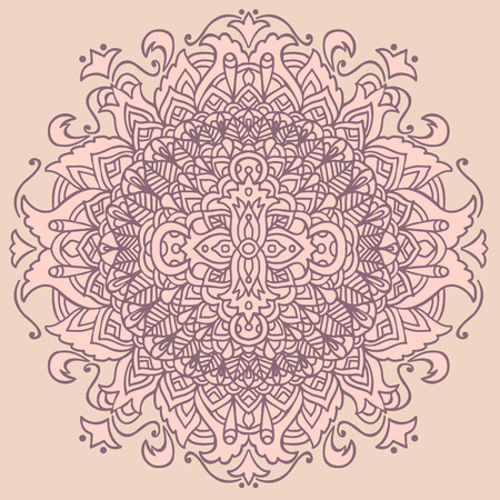 Abstract mandala ornament on pink background. Asian pattern. Authentic background.のイラスト素材