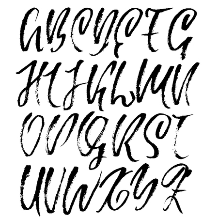 Hand drawn dry brush font. Modern brush lettering. Grunge style alphabet. Vector illustration.のイラスト素材