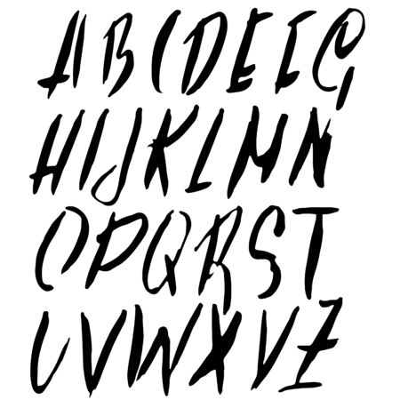 Hand drawn dry brush font. Modern brush lettering. Grunge style alphabet. Vector illustration.のイラスト素材