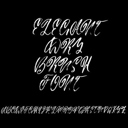 Hand drawn elegant calligraphy font. Modern brush lettering. Grunge style alphabet. Vector illustration.のイラスト素材