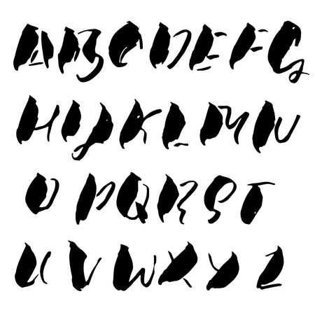 Hand drawn dry brush font. Modern brush lettering. Grunge style alphabet. Vector illustration.のイラスト素材