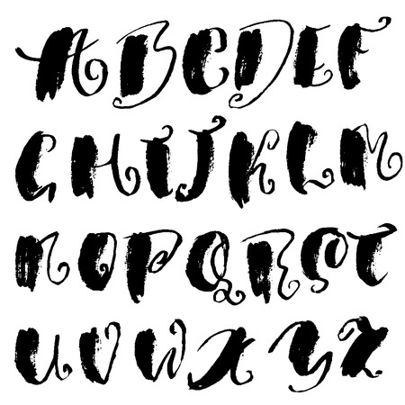 Hand drawn elegant calligraphy font. Modern brush lettering. Grunge style alphabet. Vector illustration.のイラスト素材