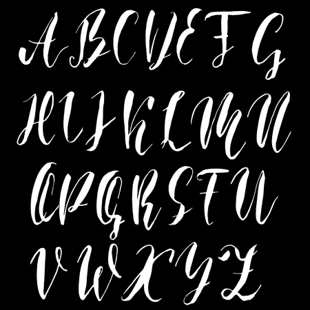 Hand drawn elegant calligraphy font. Modern brush lettering. Grunge style alphabet. Vector illustration.のイラスト素材