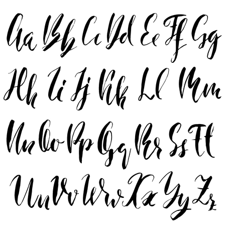 Hand drawn elegant calligraphy font. Modern brush lettering. Grunge style alphabet. Vector illustration.のイラスト素材