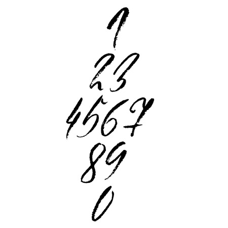 Set of calligraphic ink numbers. Dry brush lettering. Vector illustration.のイラスト素材