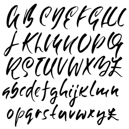 Hand drawn dry brush font. Modern brush lettering. Grunge style alphabet. Vector illustration.のイラスト素材