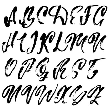 Hand drawn dry brush font. Modern brush lettering. Grunge style alphabet. Vector illustrationの写真素材
