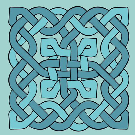 Celtic blue pattern. Scandinavian ornament. Ribbon background. Grid texture. Vector illustration.のイラスト素材