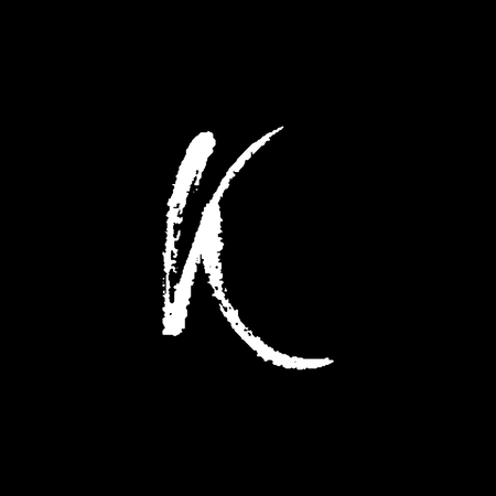 Letter K. Handwritten by dry brush. Rough strokes font. Vector illustration. Grunge style elegant alphabetのイラスト素材