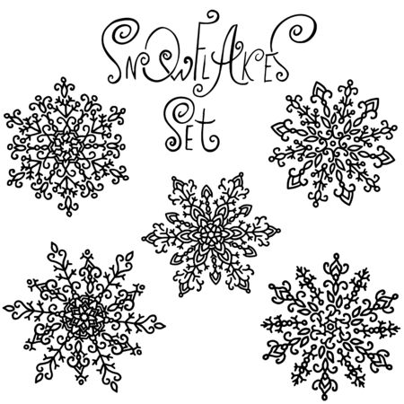 Set of snowflakes. Black and white snowflakes Vector illustration.のイラスト素材