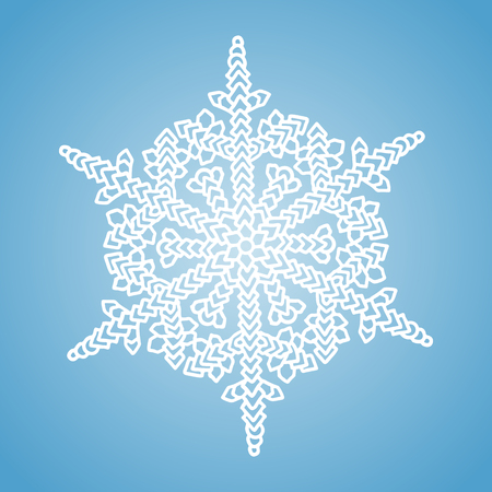 Winter white snowflake on blue background. Christmas element. Vector illustration. Knitted styleのイラスト素材