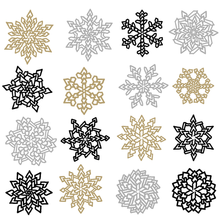 Set of gold and silver snowflakes holiday collection.のイラスト素材