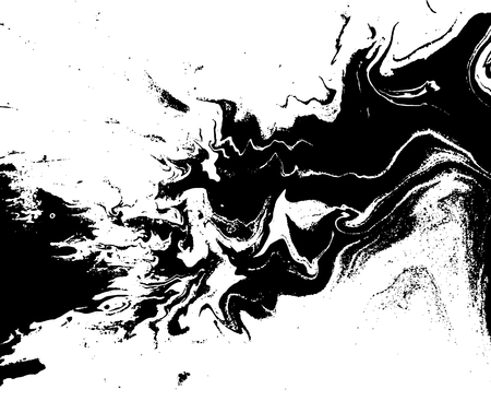 Black and white liquid texture. Watercolor hand drawn marbling illustration. Abstract vector background. Monochrome marble pattern.のイラスト素材