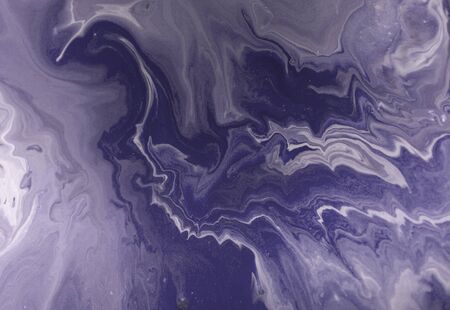 Marbled purple abstract background with golden sequins. Liquid marble ink pattern.