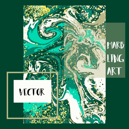 Marbled green and yellow abstract background. Liquid marble pattern. Vector fluid texture. Business template designのイラスト素材