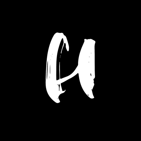 Letter H. Handwritten by dry brush. Rough strokes font. Vector illustration. Grunge style alphabetのイラスト素材