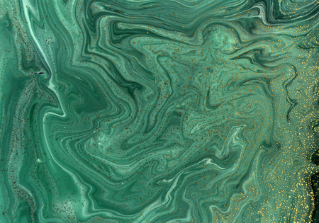 Marble abstract acrylic background. Nature green marbling artwork texture. Golden glitter.の写真素材