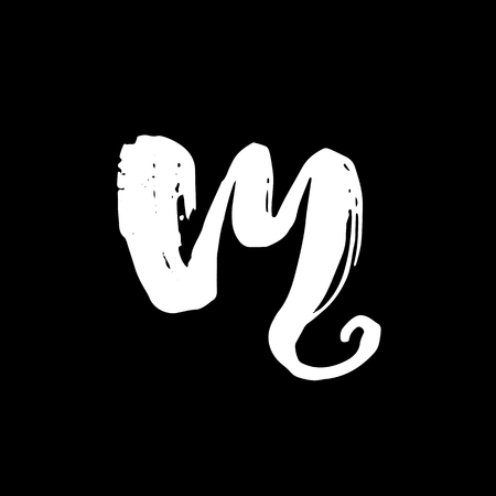 Letter M. Handwritten by dry brush. Rough strokes font. Vector illustration. Grunge style elegant alphabetのイラスト素材