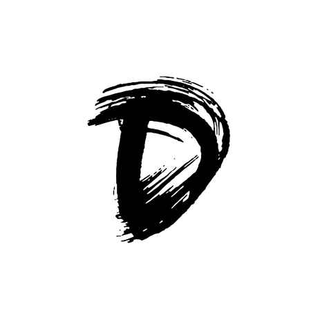 Letter D. Handwritten by dry brush. Rough strokes font. Vector illustration. Grunge style modern alphabetのイラスト素材