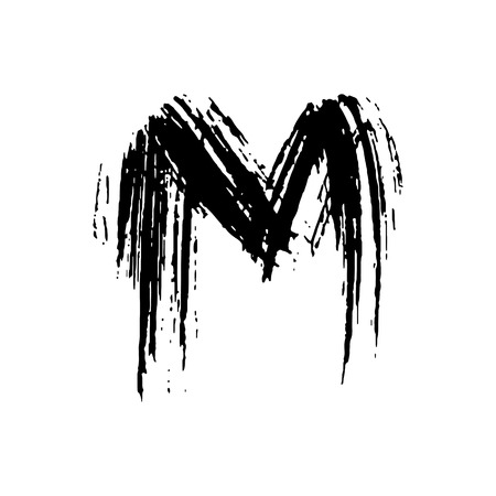 Letter M. Handwritten by dry brush. Rough strokes font. Vector illustration. Grunge style elegant alphabet.のイラスト素材