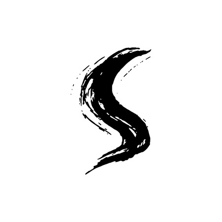 Letter S. Handwritten by dry brush. Rough strokes font. Vector illustration. Grunge style elegant alphabet.のイラスト素材