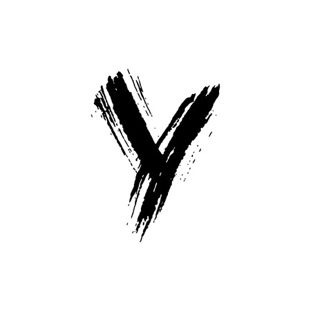 Letter Y. Handwritten by dry brush. Rough strokes font. Vector illustration. Grunge style elegant alphabet.のイラスト素材